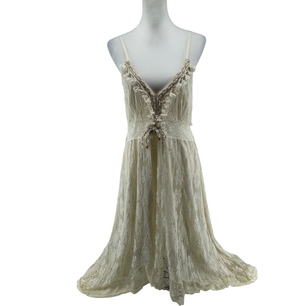Lace Dress Womens Large Cream Cottage Country Western Boho Romantic Ethereal